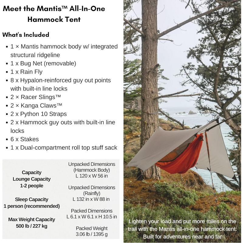Kammok Mantis All-In-One  All-Season Hammock Tent For Camping/Backpacking with Mosquito Net, Rainfly, Quick Setup, Nylon | 1-Person, 6 of 7