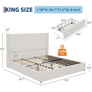 Upholstered Platform Bed Frame with Storage Drawers, Corduroy Wingback with Tufted Headboard and Footboard, No Box Spring Needed, Easy Assembly - 1 of 4