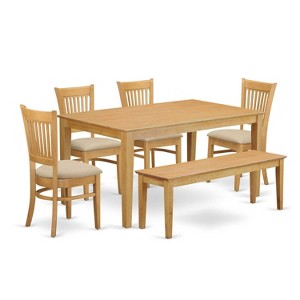 HomeStock 6-Piece Rectangle Natural Oak Finish Solid Wood Top Dining Table with 1 Bench, 4 Chairs - 1 of 4