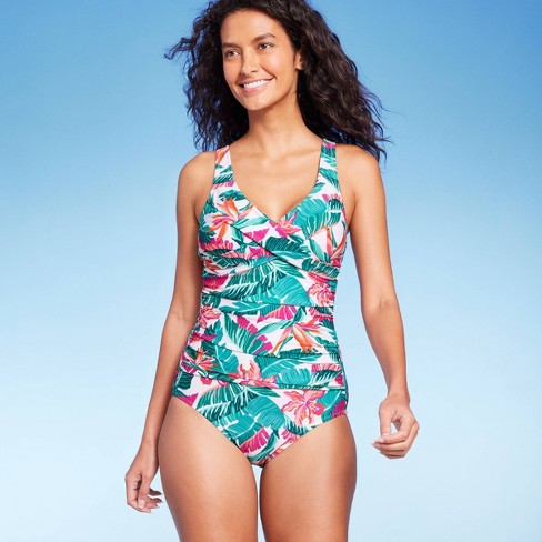 Women's Full Coverage Tummy Control Tropical Print Front Wrap One Piece  Swimsuit - Kona Sol™ Multi : Target