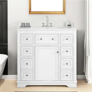 NicBex 36'' Bathroom Storage Cabinet with Sink, Bathroom Vanity, 6 Spacious Drawers and 1 Two-tier Cabinet for Bathroom, White - 1 of 4