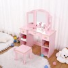 Girls Vanity Table and Chair Set, Kids Vanity Makeup Desk for Little Girl, Wooden Toddlers Princess Dressing Table with 3 Drawers, Pink - 4 of 4