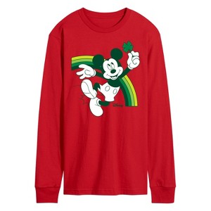 Men's - Disney - Mickey Green Rainbow Long Sleeve Graphic T-Shirt - 1 of 3