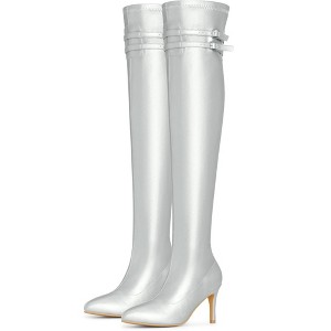 BLISSFUL STEP Pointed Toe Over the Knee High Zipper Stiletto High Heel Dress Boots for Women - 1 of 4