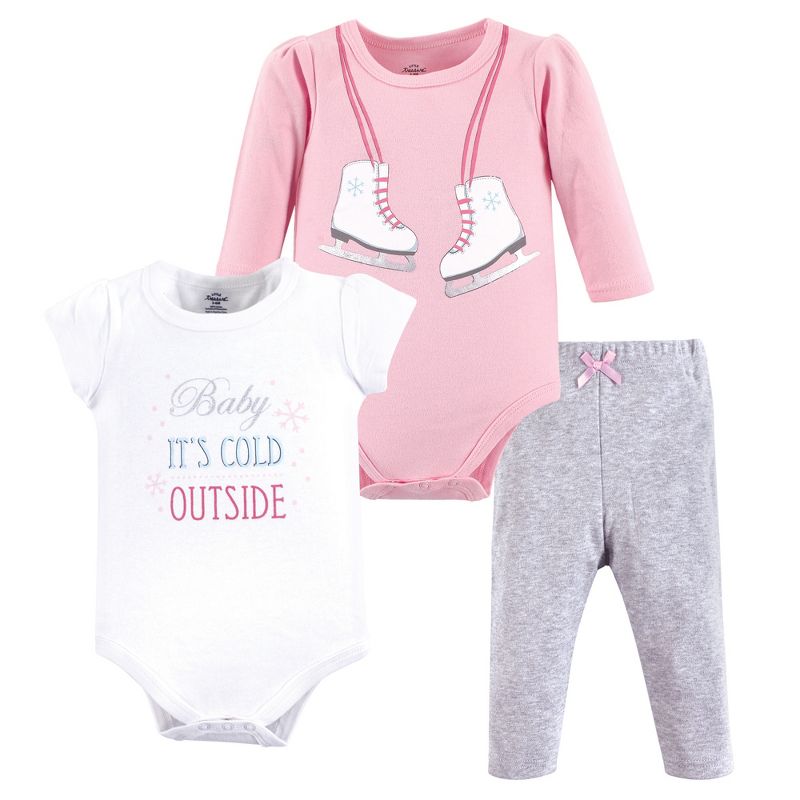 Little Treasure Baby Girl Cotton Bodysuit and Pant Set, Ice Skates, 1 of 2