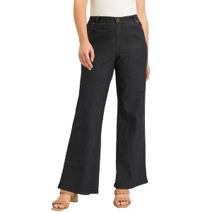 June + Vie by Roaman's Women's Plus Size Curvie Fit Wide-Leg Jeans - 1 of 4