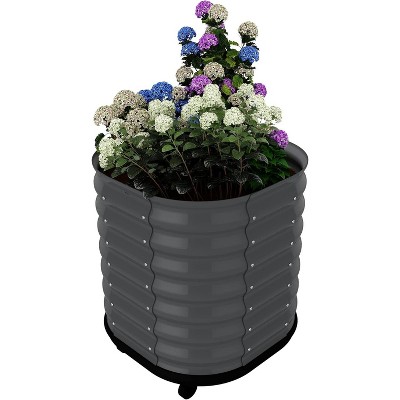 Portable Elevated Planter Box with Reservoirs, Corrosion-Resistant Steel Plant Bed, Wheels, Wave Sides, Indoor/Outdoor, White