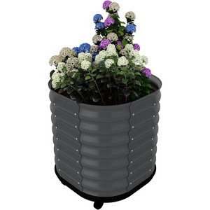 Portable Elevated Planter Box with Reservoirs, Corrosion-Resistant Steel Plant Bed, Wheels, Wave Sides, Indoor/Outdoor, White - 1 of 4