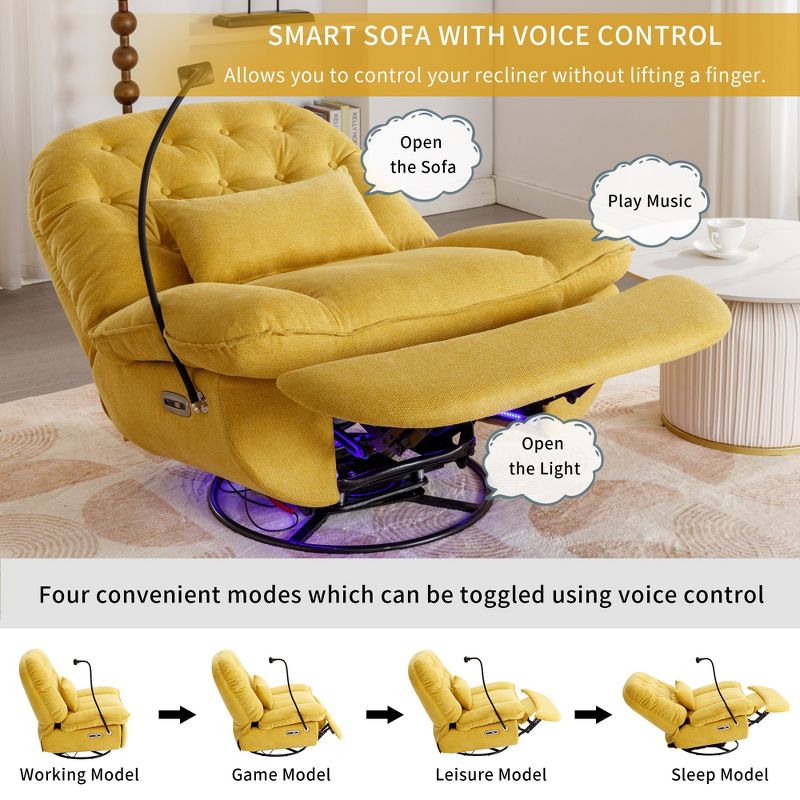 Modern Swivel Power Recliner, Multifunctional Accent Chair with Voice Control, USB Ports and Mobile Phone Holder-ModernLuxe, 5 of 15
