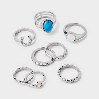 Clear Stone And Four Thin Ring Set 5pc - A New Day™ Silver 8 : Target