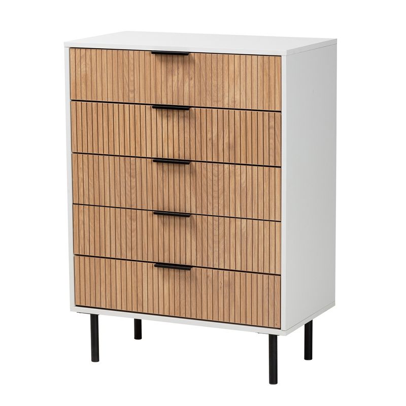 Baxton Studio Karima Mid-Century Modern Two-Tone White and Natural Brown Finished Wood and Black Metal 5-Drawer Storage Cabinet, 2 of 10