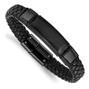 Black Bow Jewelry 10mm Black Plated Stainless Steel Black Leather I.D. Bracelet, 8.25 In - 1 of 4