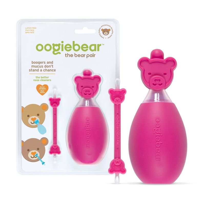 oogiebear The Bear Pair 2-in-1 Bulb Aspirator and Booger Picker Combo - Raspberry - 2pc, 1 of 10