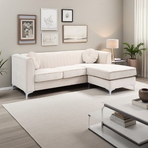 L-Shaped Sectional Sofa with Faux Jewel Tufting & Compact Design - 1 of 4