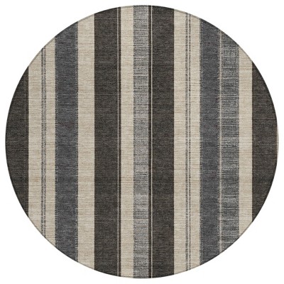 HomeRoots 8' Black And Ivory Round Striped Washable Indoor Outdoor Area Rug