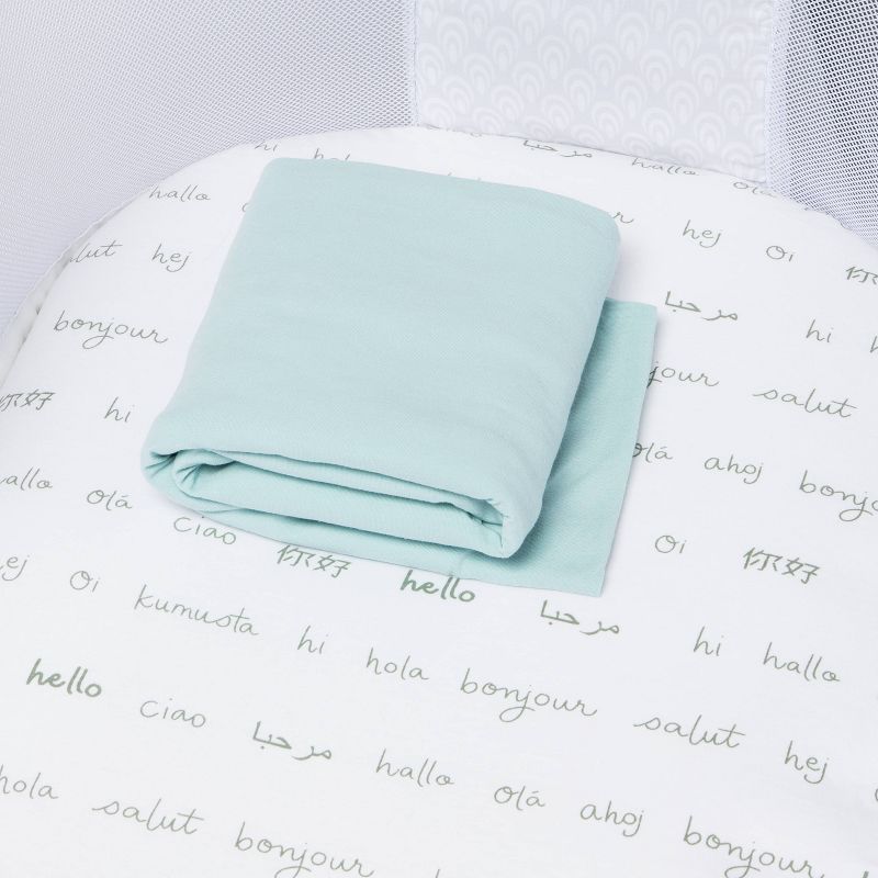 Jersey Bassinet Fitted Sheet Hello and Solid Green - 2pk - Cloud Island&#8482;, 4 of 7