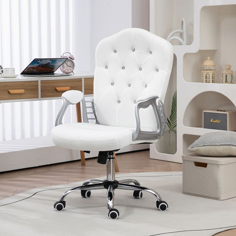 Vinsetto Home Office Chair, Velvet Computer Chair, Button Tufted Desk Chair with Swivel Wheels, Adjustable Height, and Tilt Function, 3 of 7