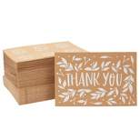 Pipilo Press 48 Pack Kraft Blank Thank You Cards & Postcards with Envelopes for Wedding, Baby Shower, Leaf Design, 4 x 6 in