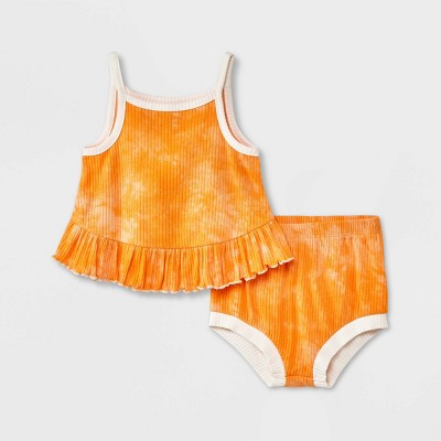 Baby Girls' 2pc Peplum Tank Top & Bottom Set - Cat & Jack™ Orange 3-6M