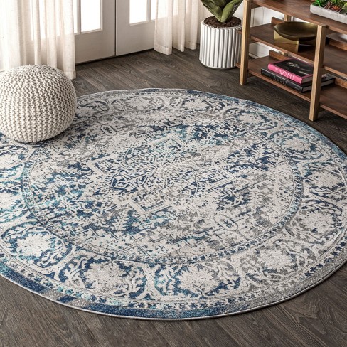 6' Round Loomed Geometric Area Rug Blue - Jonathan Y : Target