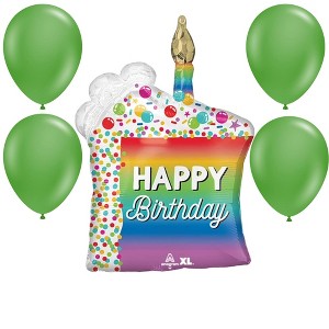 LoonBalloon 28 Inch Rainbow Cake Slice Birthday Balloon with 4 latex balloons- Festive & Fun - 1 of 3