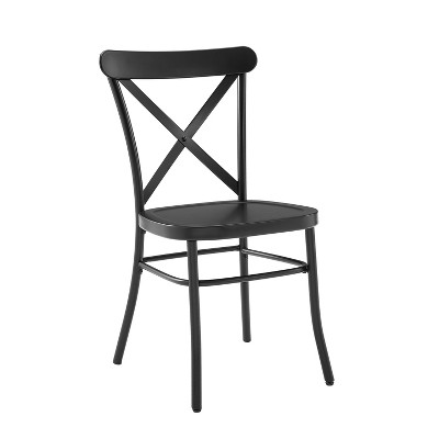 Set of 2 Matte Black Metal Cross Back Industrial Dining Chairs