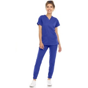 MediChic Womens 8-Pocket Scrubs Set- V-Neck with 4-Pocket Jogger Scrub Pants - 1 of 4