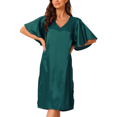 cheibear Women's Satin Pajama Silky Cami Strap Nightgown Sleep Dress Green  Small