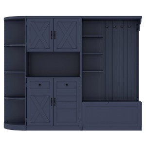 Tiramisubest Hall Cabinet with Storage - Left/Right Design Wooden Sideboard with 4 Hooks, Entryway Organizer - 1 of 4