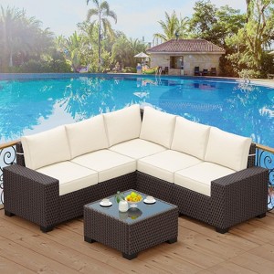 COZONY 6 Piece Outdoor Patio Set, All Weather Rattan Sectional Sofa Glass Table Cushions for Backyard Lawn - 1 of 4