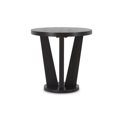 Dark Brown Round Geometric Wood End Table