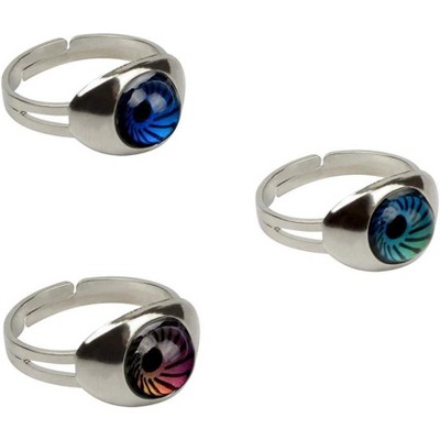 3-Pack Adjustable Mood Ring Set - Smiley Face & Magic Eyes Design