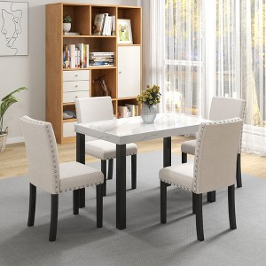 5 Piece Dining Table Set with 4 Upholstered Chairs, Dining Set Modern Table and Chair Set, White+Black-ModernLuxe - 1 of 4