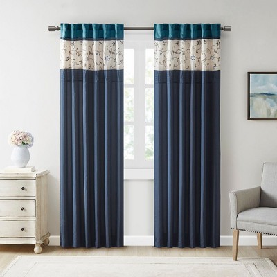 PAGED 84"x50" Floral Embroidered Curtain Panel,Blackout Curtains for Bedroom,Window Curtains with Rod Pocket and Back Tab for Living Room