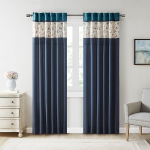 PAGED 84"x50" Floral Embroidered Curtain Panel,Blackout Curtains for Bedroom,Window Curtains with Rod Pocket and Back Tab for Living Room - 1 of 4