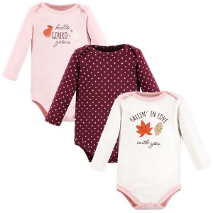 Hudson Baby Infant Girl Cotton Long-Sleeve Bodysuits, Fall 3-Pack - 1 of 4