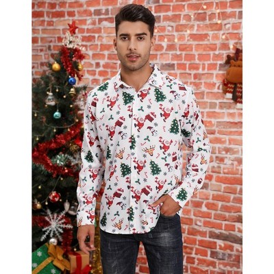 WhizMax Men's Christmas Hawaiian Shirts Button Down Ugly X-Mas Christmas Vacation Long Sleeve Shirts