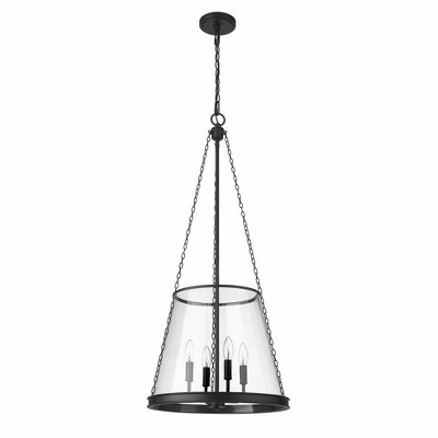 Prescott Matte Black 4-Light Industrial Pendant with Clear Glass Shade