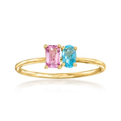 RS Pure by Ross-Simons 0.30 Carat Pink Topaz and .20 Carat Swiss Blue Topaz Toi Et Moi Ring in 14kt Yellow Gold
