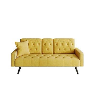 NicBex Velvet 3-Seater Sofa Couch with Tufted Backrest and Seat Upholstered Convertible Sofa Bed with Legs for Living Room