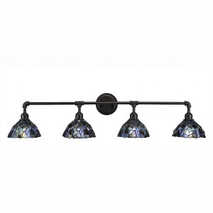 Toltec Lighting Vintage 4 - Light Vanity in  Dark Granite with 7" Blue Mosaic Art Glass Shade - 1 of 1