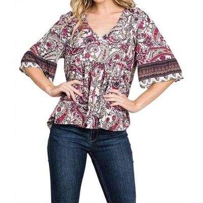 Women's V Neck Boho Top - Cotton Bleu