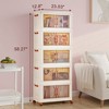 VECELO 3/4/5 Tier Stackable Storage Bins with Lid, Folding Storage Cabinet with Double Door & Wheels, Milky White - 3 of 4