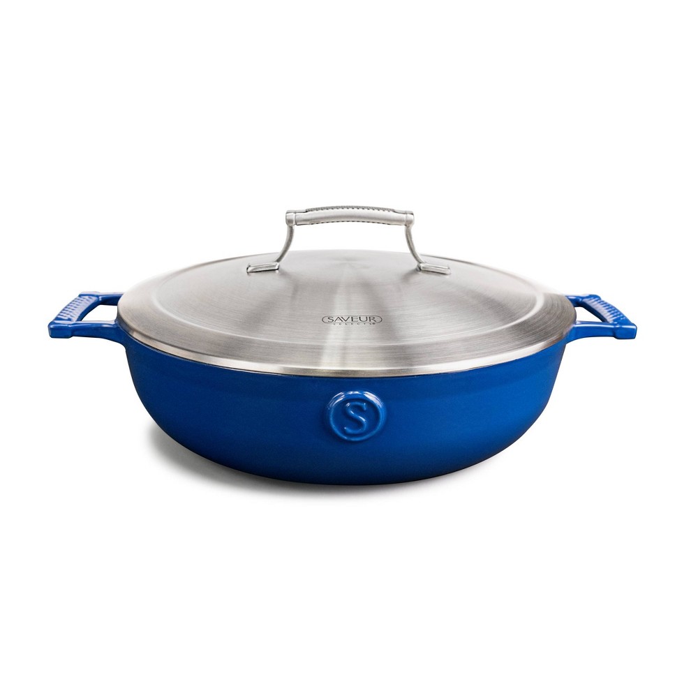 Saveur Selects Voyage Series 4.5qt Enameled Cast Iron Braiser with Stainless Steel Lid - Classic Blue