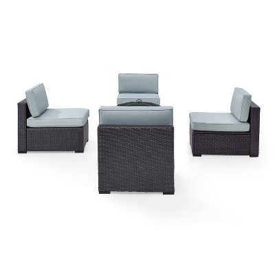 Biscayne 5pc Outdoor Wicker Conversation Set with 4 Armless Chairs & Fire Pit - Mist - Crosley