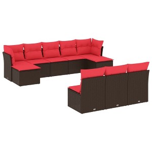 vidaXL 10 Piece Patio Sofa Set with Cushions Brown Poly Rattan - 1 of 4