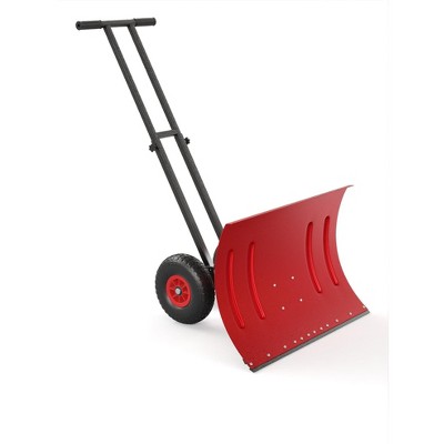 Heavy Duty 29x20 Inch Rolling Snow Shovel with Wheels – Adjustable Angled Metal Blade – Ergonomic Handle for Driveway