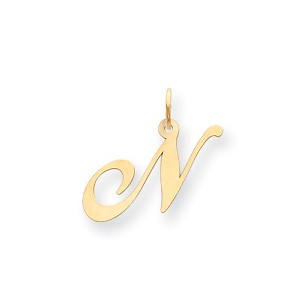 Black Bow Jewelry 14k Yellow Gold Ella Collection Small Fancy Script Initial Pendant A-W - 1 of 4