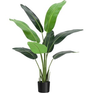 Artificial Bird of Paradise Plant, 4 Ft Faux Banana Tree In Pot with 8 Adjustable Natural Branches and Realistic Leaf, Tall Fake Palm Tree for Home, - 1 of 4
