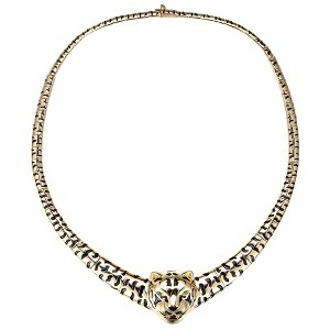 14K Gold Plated Omega Necklace with Black Enamel Leopard Head – A Bold and Elegant Design Featuring a Striking Leopard Head Accent for a Unique Touch - 1 of 3